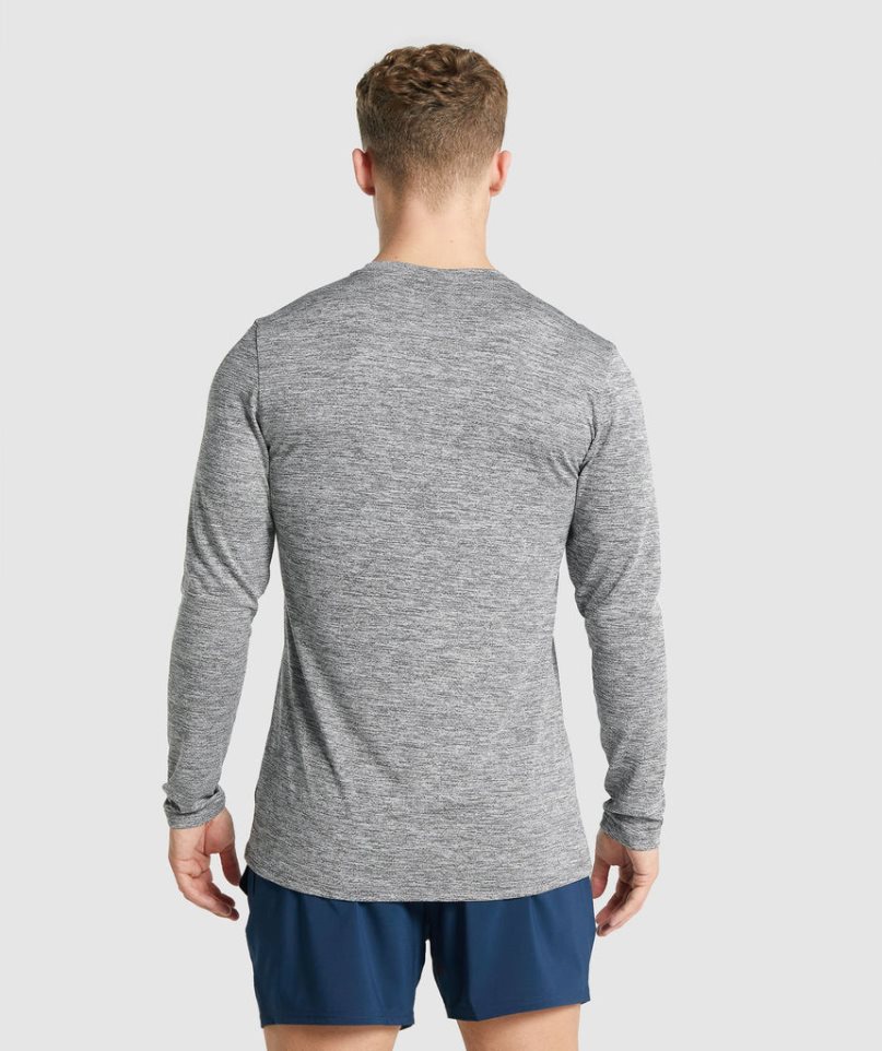 Men's Gymshark Arrival Marl Long Sleeve T-Shirts Grey | NZ 4FGRJK